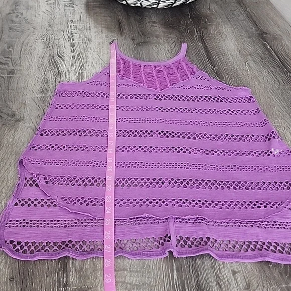 We the Free People Crochet Open Mesh High Low High Neck Tank Top XS - Picture 3 of 7